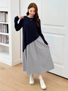 SHEIN 2件套少女针织毛衣和连衣裙套装 - 藍白色 - 查看 4