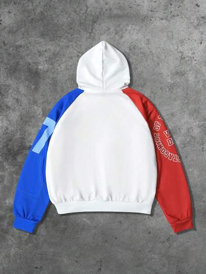 Street Life Sudadera con capucha de retazos de color contrastante con estampado de personaje del Renacimiento para hombre, otoño