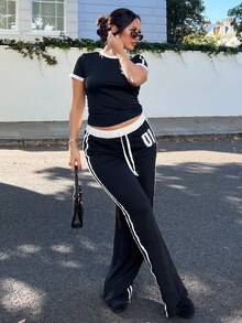 NegzBox Women's Spring & Summer Numeric Print Waist Insert Casual Sports Streetwear Retro Long Sweatpants Graduation,Back To School Outfits,Graduation,Teacher Outfits For Women,Back To School Fall Cloth For Women - Black - View 6