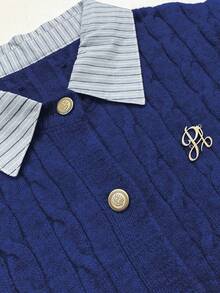 Rafferiza Fashionable Blogger-Inspired 2 In 1 Patchwork Knit Cropped Cardigan, European And American Style - Royal Blue - View 6