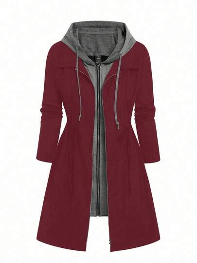 EMERY ROSE Chaqueta casual de mujer holgada y minimalista con cintura ajustada y contraste de color