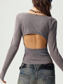 Bohemela Casual Color Block V-Neck Long Sleeve Fitted Women Top