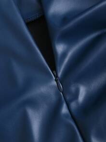 Sweetra Elegant Retro Hög Midja Rynkad Brasiliansk PU Läder Sidoslits A-linjeformad Minikjol För Damer Y2K - Dammblå - Visa 4