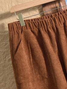 Rusticease Pantalon en velours côtelé de couleur unie marron avec poches pour femmes grandes tailles, automne/hiver, sortie, nouveauté 2025, simple et pour un port quotidien, Noël - Tabac - Voir 7