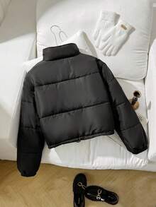 SHEIN Áo khoác đệm 2 trong 1 có thể đảo ngược, phù hợp cho bé gái tuổi teen mặc thường ngày, trở lại trường, lễ nghi, mặc hàng ngày, đi học, du lịch, thể thao, mùa đông - Đen và trắng - Xem 2