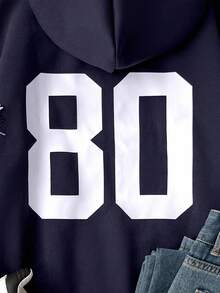 SHEIN Tween Girl Casual Numeric Print Long Sleeve Sweatshirt, Autumn/Winter - Navy Blue - View 4