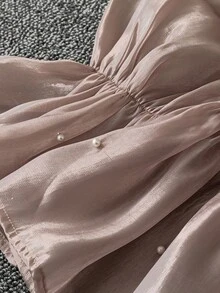 DreamSkyne Elegancka bluzka damska z rozszerzanymi rękawami i perłowymi koralikami w dużym rozmiarze