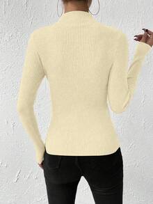 Almamuse Women's Solid Color Turtleneck Long Sleeve Fitted Sweater, Autumn/Winter - Champagne - View 3