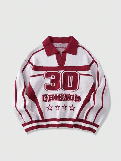 Street Life Suéter de manga larga de punto jacquard de color contrastante casual para hombre, otoño/invierno