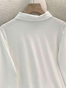 Airaco 女式骑士印花 Polo 领长袖荷叶边下摆休闲连衣裙 - 藏蓝色 - 查看 3