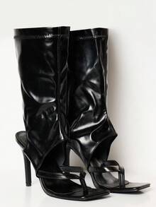 MUSERA Open Toe Thong Split Heeled Boot Sandals For - Black - View 4