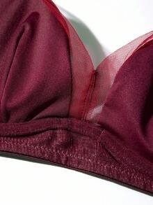 1pc Women's Mesh Patchwork Comfortable Underwire Bra - Burgundy - View 10