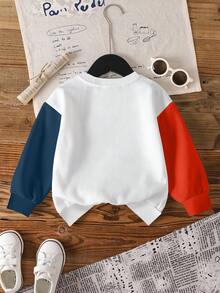 SHEIN | PAW Patrol 年轻男孩休闲时尚街头卡通字母印花撞色落肩宽松套头卫衣 - 白色 - 查看 2