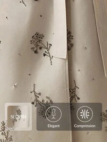 Anewsta 女式秋冬长款复古杏灰色 3D 串珠刺绣双排扣束腰风衣 - 米色 - 查看 5