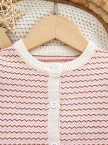 SHEIN Pink And White Striped,Autumn,Cute,Matching Family Baby Romper,Long Sleeve Jumpsuit,Multi-Color Jacquard Crawler Suit,Easy On/Off For Casual Outings - Multicolor - View 8