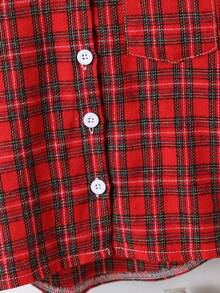 Christmas Plaid Long Sleeve Shirt Jacket For Toddler Boys, Spring/Autumn, Children Hooded Stylish Top, Little Boy Button Knit Hoodie - Red - View 4