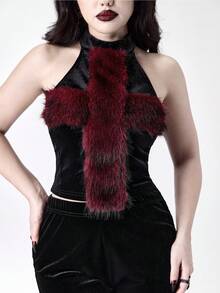 ROMWE Áo nhung lông thú kiểu Gothic cổ điển hình thánh giá - màu đen - Xem 6