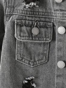 SHEIN 2pcs/Set Baby/Toddler Boys Casual Soft Gray Denim Ripped Collar Long Sleeve Jacket And Loose Fit Ripped Jeans Set Fall Winter,For Baby Fall/Winter Dailywear Outfits,Boys Streetwear Outfits,Halloween Outfits,Christmas Outfits,Winter Jeans,Toddler Jeans,Warm Jeans - Grey - View 6