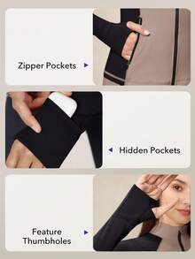 OutZeal 女士健身服运动夹克普拉提套装撞色紧身运动上衣 - 彩色 - 查看 4