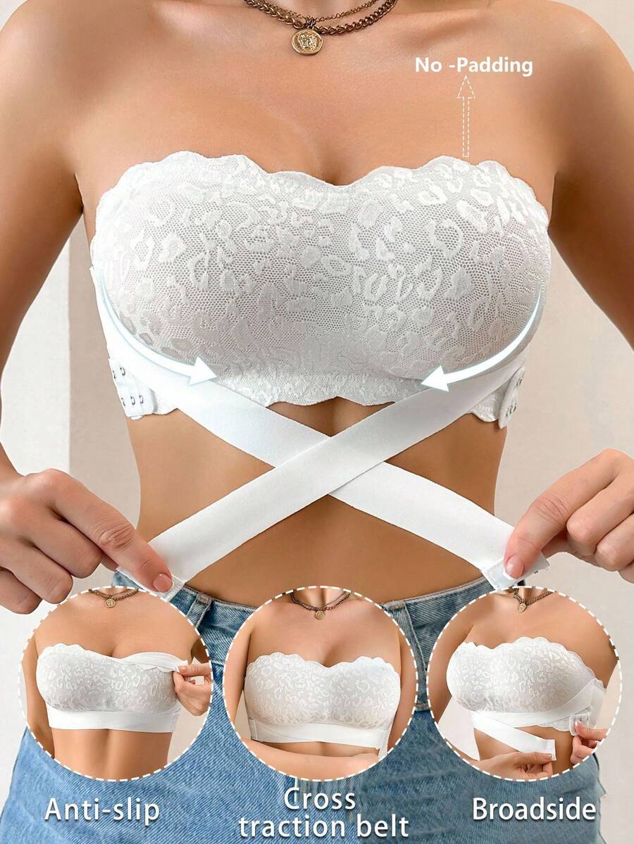 SHEIN 1pc Women Lace Patchwork Wireless Camisole Bra - White - View 1