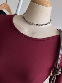 T-shirt décontracté à col rond, manches évasées à volants, couleur unie, pour préadolescentes