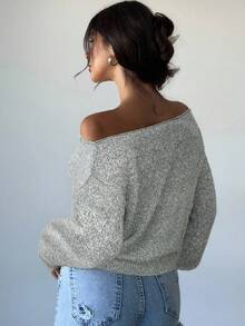Firerie Women's Elegant Casual Versatile Textured Yarn Off-Shoulder Loose Sweater, Long Sleeve Top, Suitable For Spring, Summer, Autumn And Winter,Cozy Fall And Winter Clothes For Women