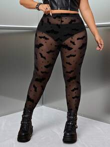 SHEIN EZwear 大码女式蝙蝠绒透明网眼紧身裤，万圣节服装