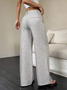 Flirla Petite 女士时尚畅销长裤，灰色，四季皆宜，适合办公室、学校等场合，简约优雅侧袋直筒休闲裤 - 灰色 - 查看 2