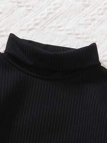 3pcs/Set Girls Turtleneck Black, White & Pink Long Sleeve T-Shirts, Fluffy Lining, Suitable For Home & Daily Wear, Autumn/Winter - Multicolor - View 3