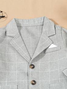 SHEIN Set de 3 piezas de traje elegante de caballero para bebés niños, que incluye chaqueta de solapa única de manga larga a cuadros, pantalones de cintura elástica y corbata de moño (camisa no incluida), adecuado para fiesta de cumpleaños, fiesta de Navidad, bautizo, celebración del 1er cumpleaños, ocasiones formales, actuación, boda, baby shower, portador de anillos, ropa de bebé niño, traje de bebé niño, ropa formal de bebé niño, atuendo de caballero para bautizo de bebé, ropa formal de ocasión para bebé niño, temporada de regreso a la escuela