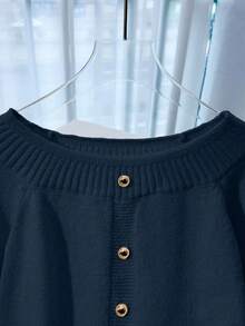 Franclia New Autumn/Winter Off-Shoulder Unique Sexy Luxurious High-End Women Sweater - Navy Blue - View 6