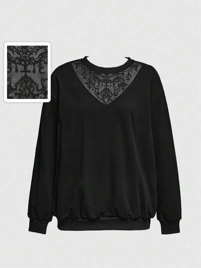 Grunge Punk Gothic Style Vine Embroidery Women Sweatshirt