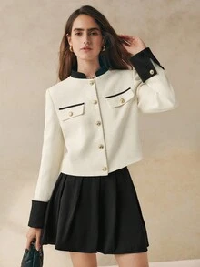 Cévolie Women's Elegant French Style Trim Blazer And Pencil Skirt 2 Pieces Set, Suitable For Commuting - Multicolor - View 4