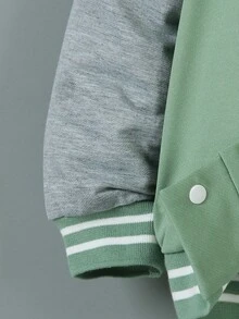 SHEIN 2pcs/Set Young Boys' Collegiate Style Outfit - Black Knit Top With White Sleeves & Large Letter N Print, Paired With Matching Printed Sweatpants, Ribbed Collar, Cuffs And Hem, Elastic Waist For Comfort, Casual & Sporty Look Suitable For Spring/Autumn, Daily Wear, School, Travel - Olive Green - View 4