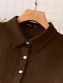 GlowEve 2 piezas Conjunto de camisa y pantalones de unicolor casual, otoño - Marrón Chocolate - Ver 4