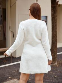 Easura Vestido suéter plus size com botões de rosa e decote em V elegante e ajustado