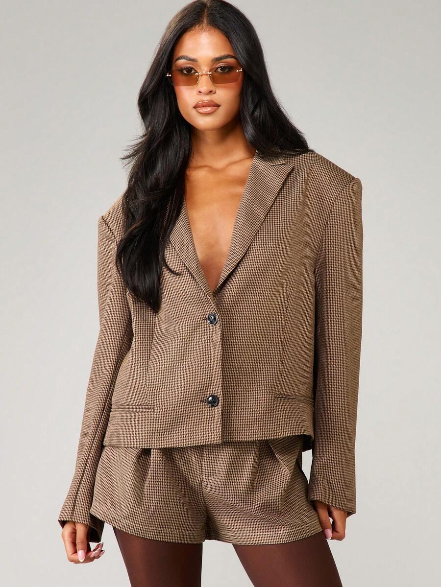 MISSGUIDED Blazer in tweed da donna, giacca da tailleur, adatto per l'autunno e l'inverno, casual business, motivo pied-de-poule, abbigliamento professionale da ufficio, elegante e moderno
