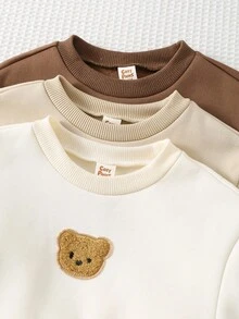 Cozy Pixies 3 pezzi Set di felpe in pile con collo a giro, maniche lunghe e motivo a orsetto cartoni animati, morbido, per bambini maschi/femmine in autunno/inverno