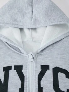 Tween Girls Casual Chic High-Quality Letter Graphic Stand Collar Zip-Up Sweatshirt, Warm & Comfortable For Daily, School, Street Wear, Spring/Autumn/Winter - Light Grey - View 6