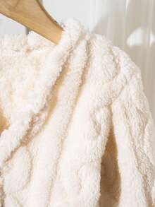 Baby Girls' Casual All-Match Versatile Homewear & Outerwear, Ribbed Knit Striped Fleece Cardigan, Autumn/Winter - Apricot - View 5