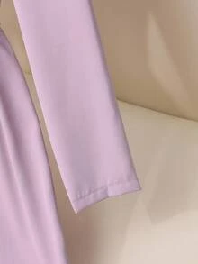 SHEIN LUNE 女式 V 领长袖短款上衣衬衫和褶皱宽松裤纹理两件套，冬季 - 紫色 - 查看 6