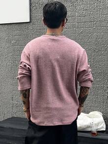 DAZY 男士纹理面料圆领半开襟T恤，粉色，秋季 - 粉色 - 查看 2