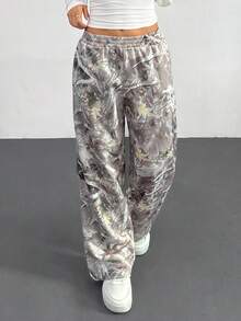 SHEIN PETITE Western Wear Women 's Branch Print Loose Sweatpants For Summer