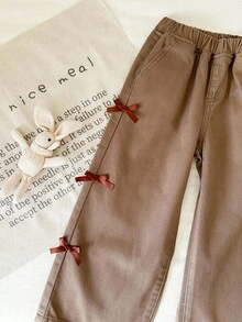 LMoss Kids Röda och vida jeans med rosett för unga flickor - Kaki - Visa 7