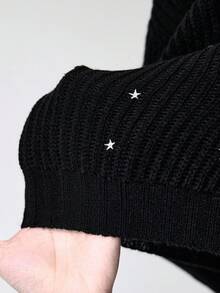 ROMWE Goth 女式高领深色哥特式黑色神秘星月蛇皮植物刺绣套头衫 - 黑色 - 查看 8