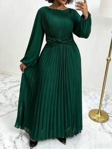 Veslaya 秋冬新款女装，音乐节万圣节服装，生日礼服，日常休闲装，度假装，邮轮旅行装，海滩装，日光浴装，爆款摩卡优雅女王荷叶边袖交叉腰身长裙，大码婚礼宾客礼服 - 綠色 - 查看 3