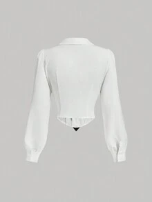 SHEIN MOD Front Lace-Up White Shirt, Autumn Shirt, Inner Shirt, College Shirt, Thanksgiving Clothing, Clothing,New Years Outfit - White - View 2
