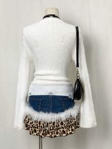 EgrlEra Jeanior Ripped Sweater, Hem Slit Design, Suitable For Women - White - View 2