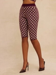 NYA SZN 中腰七分修身紧身裤，口袋设计，格纹印花图案，适合日常休闲、音乐会、生日约会、商务休闲、办公室等场合，秋冬针织弹力女装 - 紫色 - 查看 3