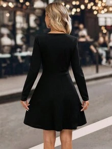 EMERY ROSE Women's Solid Color Waist Cinched Short Casual Dress, Suitable For Commuting Winter Dress Fall Dresses For Women Party Dress Going Out Outfit,Dresses For Women Elegant